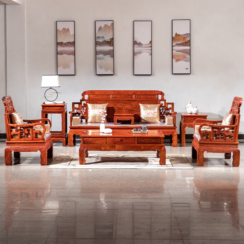 荷花宝座沙发缅甸花梨木大果紫檀