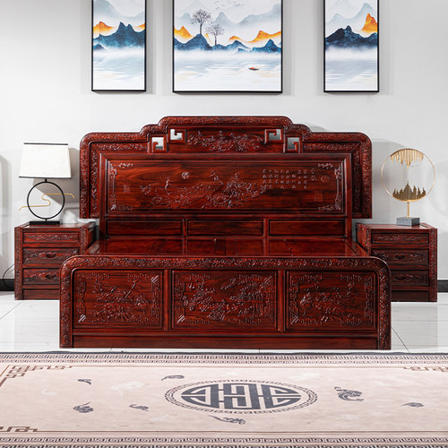 印尼黑酸枝阔叶黄檀大床古典国标