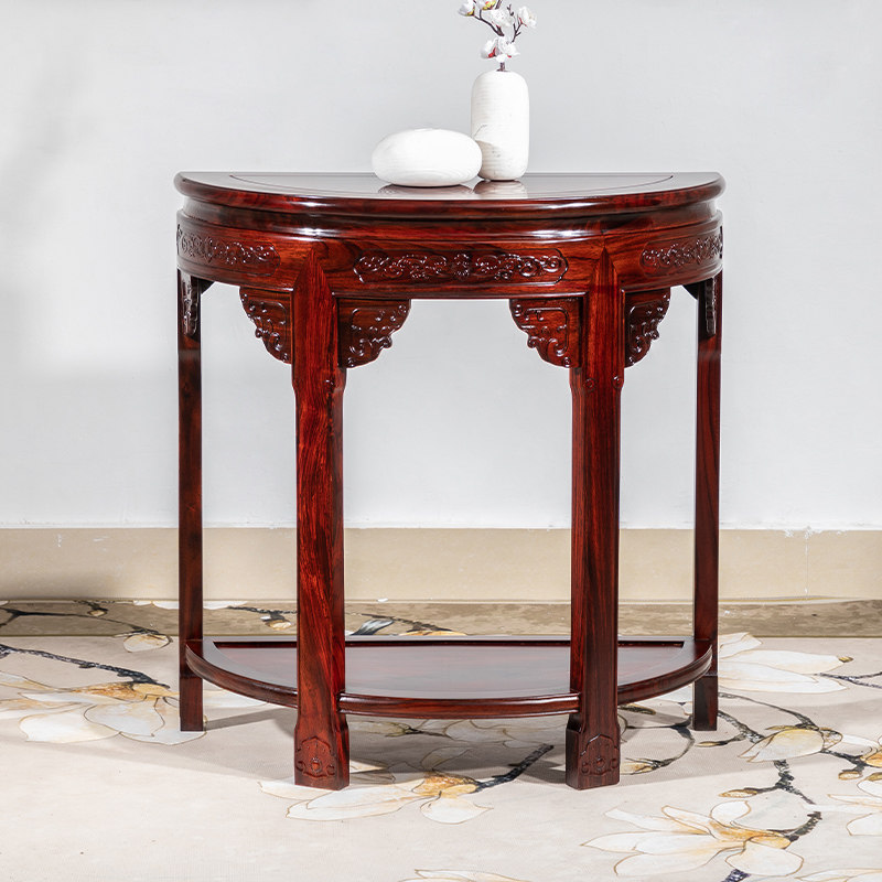 红木半圆玄关桌非洲酸枝实木中式玄关台印尼黑酸枝半圆桌阔叶黄檀