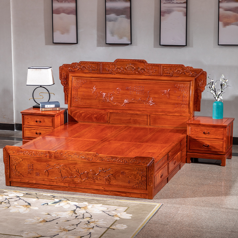 双人床缅甸花梨木花梨木明清古典