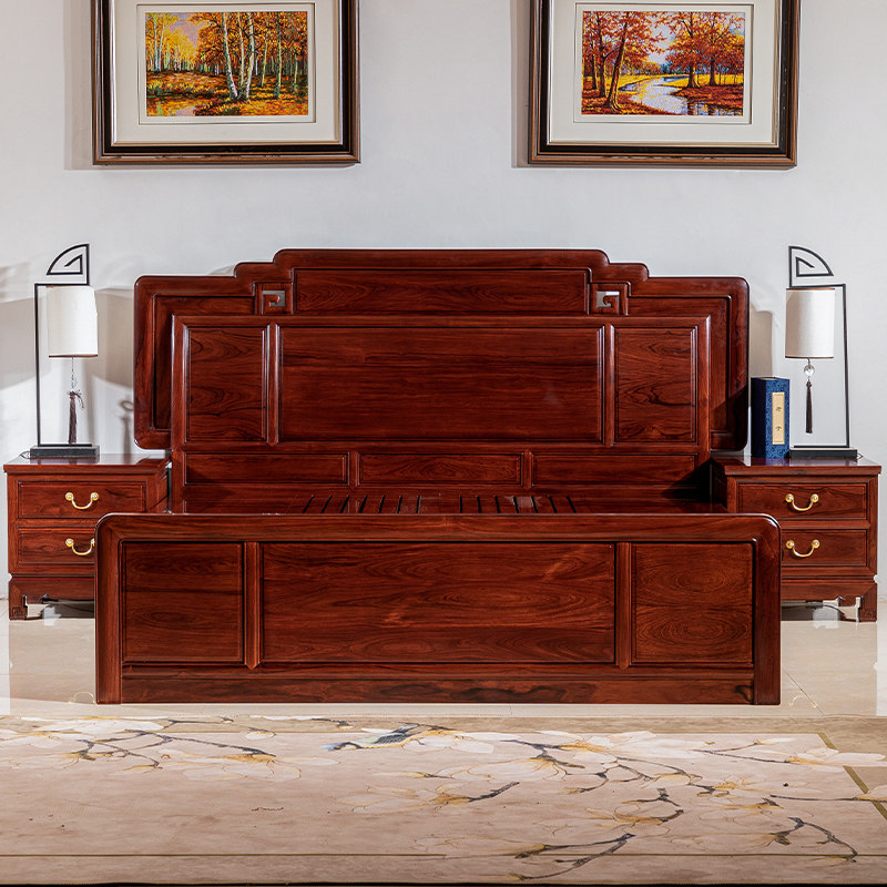 红木家具巴里黄檀大床明清古典红酸枝国色天香实木床双人床储物