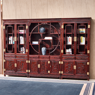 红木书柜国标印尼黑酸枝书橱博古架组合阔叶黄檀中式多宝阁古董柜
