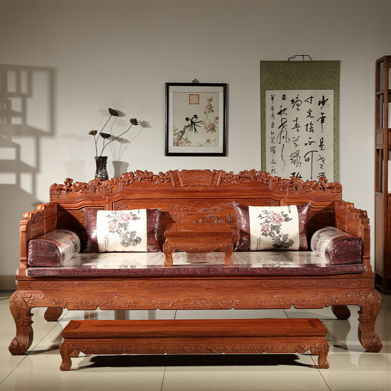 红木家具缅甸花梨木非洲罗汉床榻 非洲花梨木纯实木家具罗汉床包邮送货 九鱼福家居旗舰店 淘优券