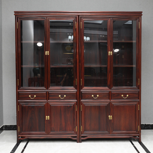 阔叶黄檀书架现代 红木书柜印尼黑酸枝书柜书架组合 中式 实木柜
