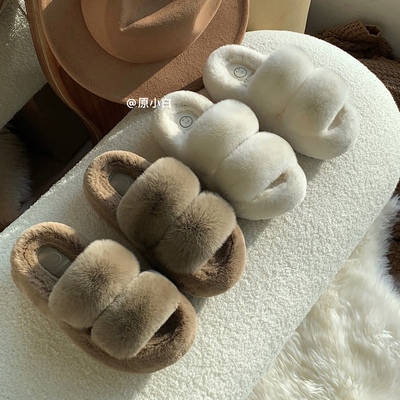 原小白百分百真兔毛增高毛毛拖鞋