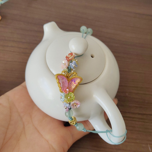 手工茶道配件紫砂壶盖提溜保护绳功夫茶防摔绳连接绳石瓢壶系壶绳