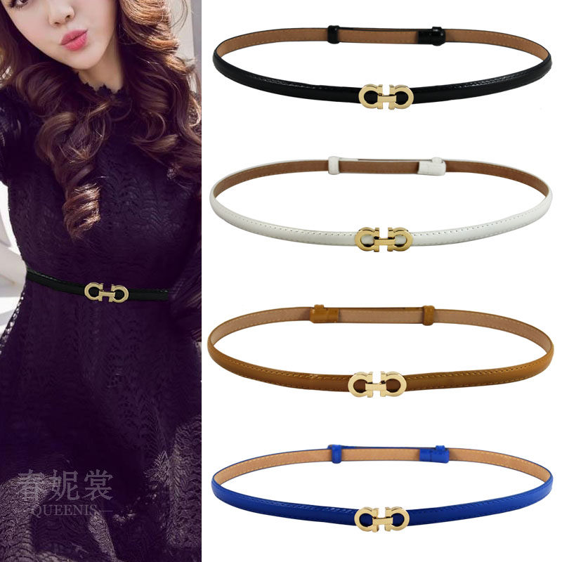 腰带女装饰百搭配裙子时尚连衣裙细皮带漆皮简约窄款D字伸缩皮带