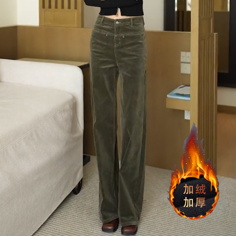 设计感灯芯绒遮胯阔腿裤女2025秋冬季加绒加厚窄版高腰显瘦直筒裤