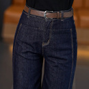 高腰加绒阔腿裤 丹宁蓝窄版 今年流行爆款 女2025秋冬新款 直筒牛仔裤