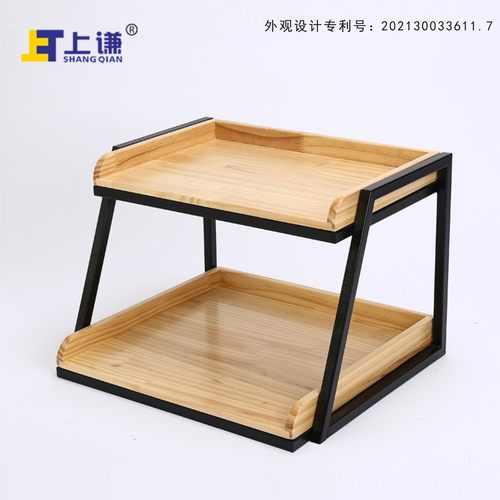 上谦两层松木铁架终端陈设面包架