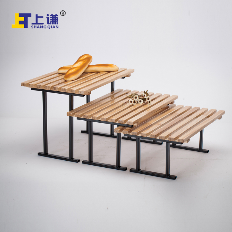 上谦松木铁架组合糕点西饼蛋糕面包房烘焙展柜中岛柜陈列软装陈设