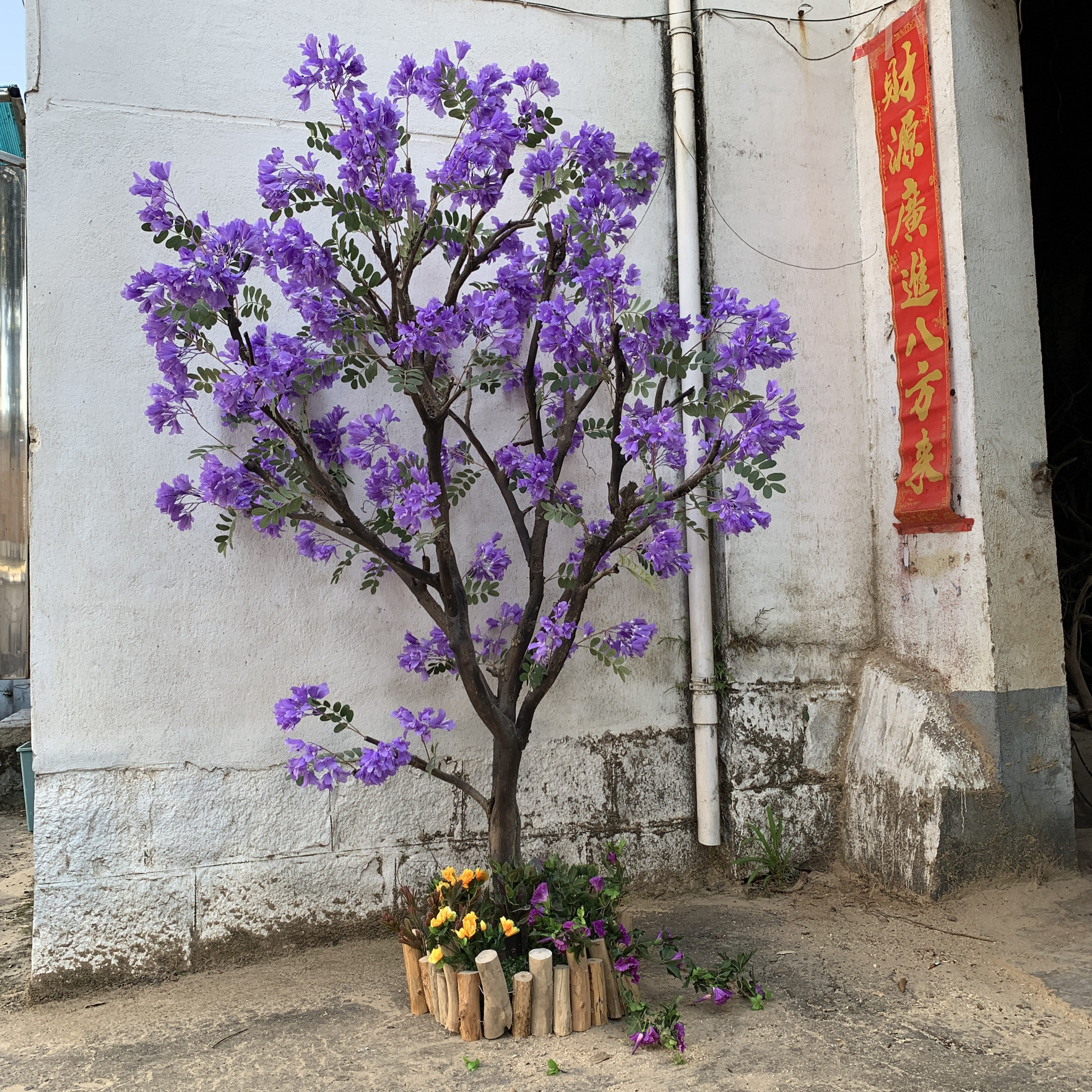 仿真蓝花楹假树造型真树干拼接假树婚庆道具树许愿树店面装饰包邮