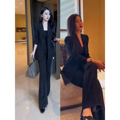 2901现货大码女装职业休闲西装套装胖mm中长款西服长裤两件套