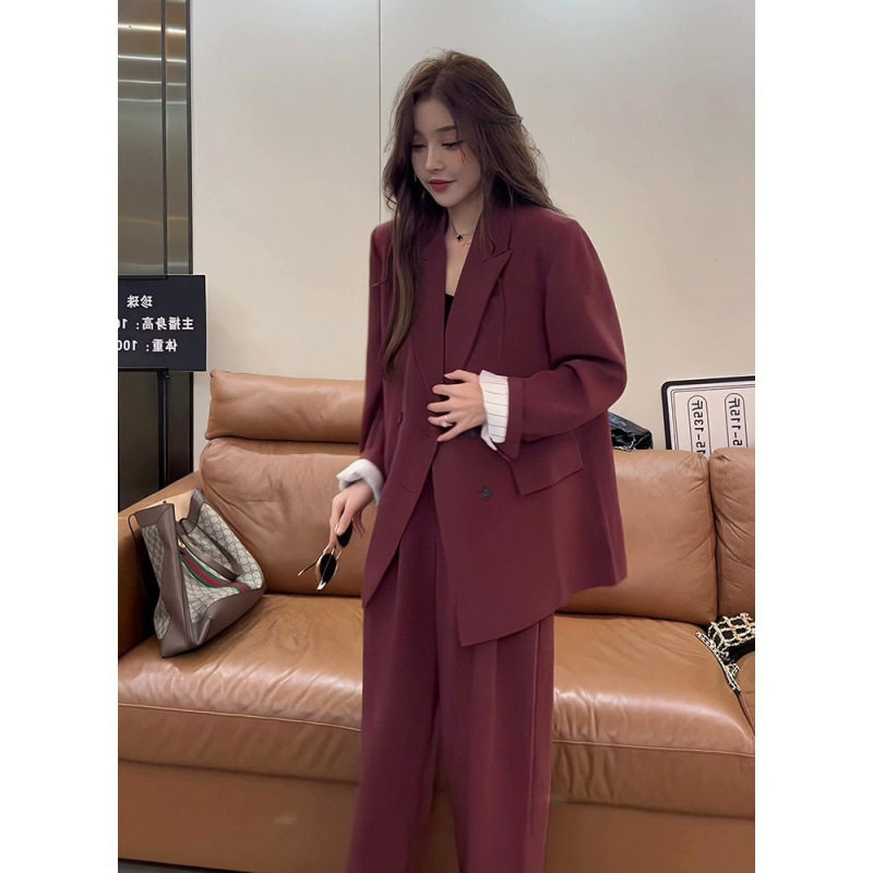 2638春装新款大码女装盐系轻熟中长款西装套装胖mm职业西服两件套