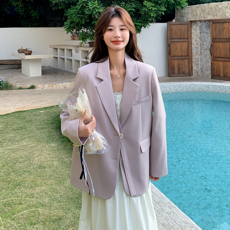 紫粉色西装外套女春秋季2025新款小个子超火气质名媛高级感小西服