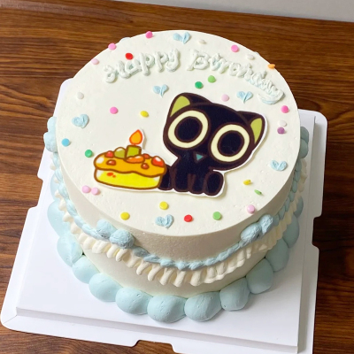 卡通小猫糯米纸生日蛋糕装饰定制