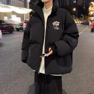 美式学生潮牌印花棉袄韩版冬季加厚立领棉衣宽松棉服情侣面包服男