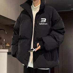 美式学生潮牌印花棉袄韩版冬季加厚立领棉衣宽松棉服情侣面包服男