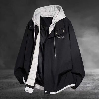 春秋季潮男穿搭假两件外套夹克
