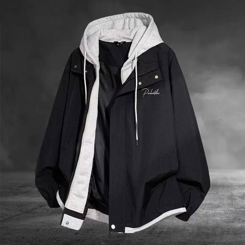 春秋季潮男穿搭假两件外套夹克