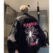 美式 夹克 后背蜘蛛印花牛仔外套男春秋潮牌高级感痞帅vintage工装