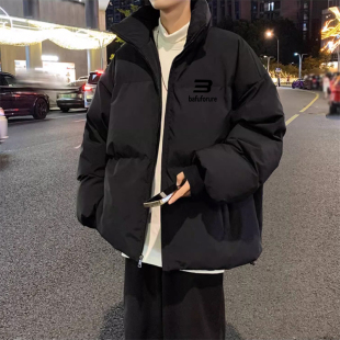 港风加绒加厚棉服男冬季2025新款立领宽松棉衣外套面包服帅气潮牌
