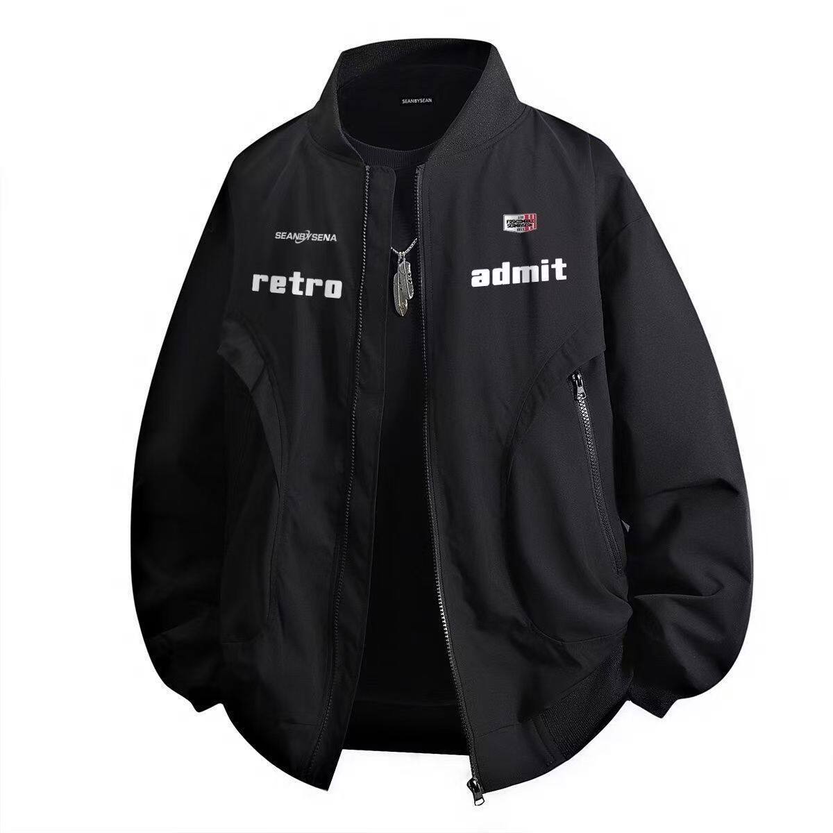 春秋季休闲印花潮流网红男款骑行运动夹克高街外套黑色款棒球服