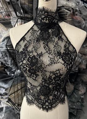 战衣ret*微透蕾丝纯欲弹力修身显瘦上衣辣妹挂脖吊带背心