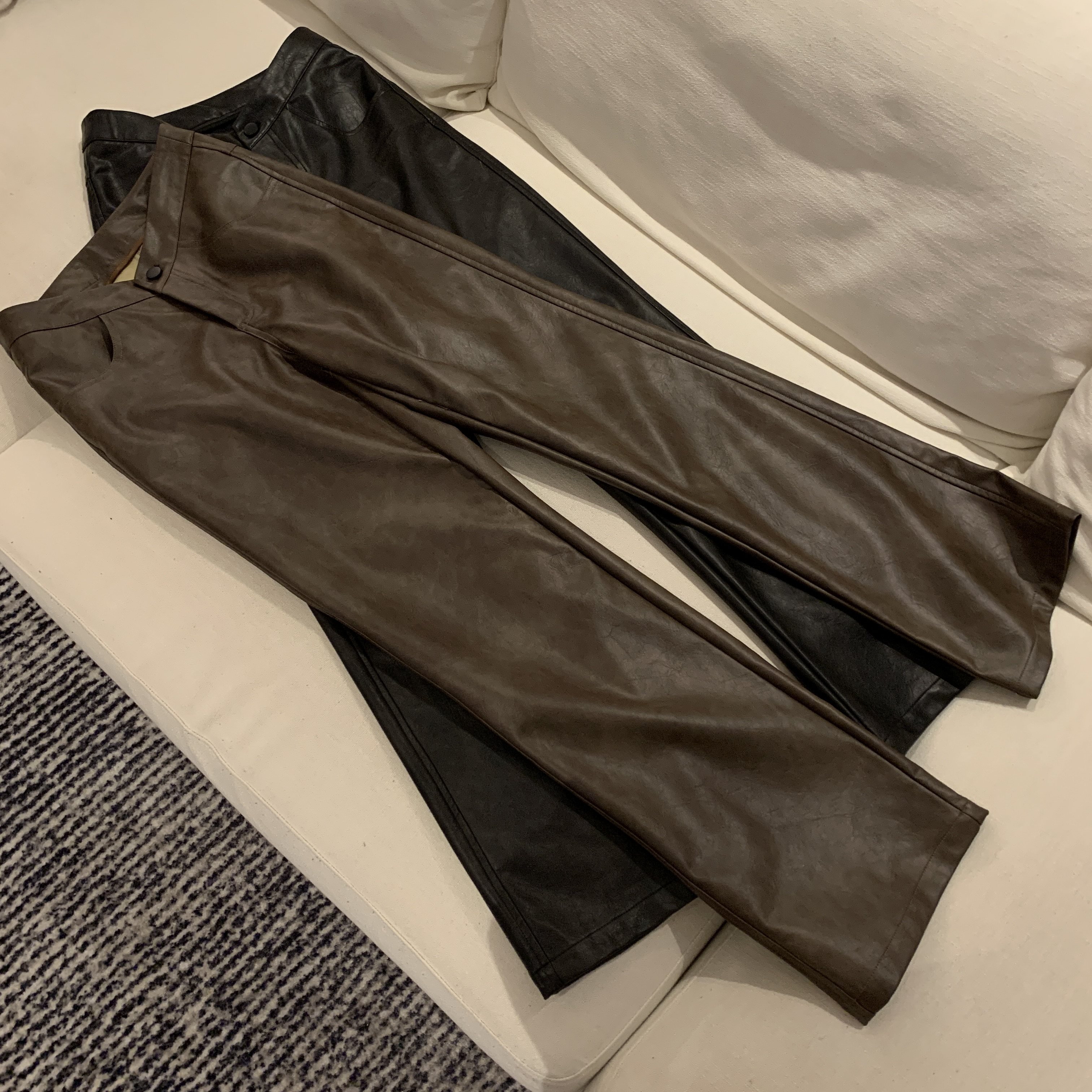 清仓v字腰头气质黑巧皮裤女秋冬新款高腰直筒百搭显瘦休闲裤,女装/女士精品,休闲裤,淘宝优惠券,粉丝福利购,淘宝优惠卷