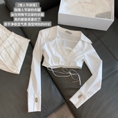 白衬衫 气质百搭显瘦短款 新品 系带秋季 上衣 假两件拼接长袖