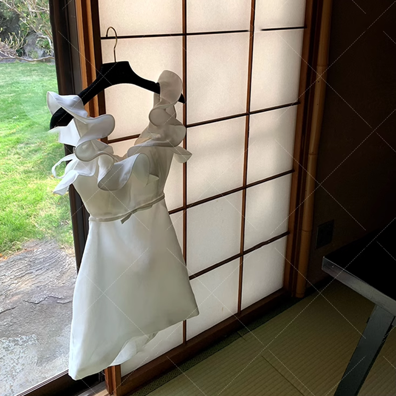 Zim鸢尾/U领荷叶边印花裙女性感