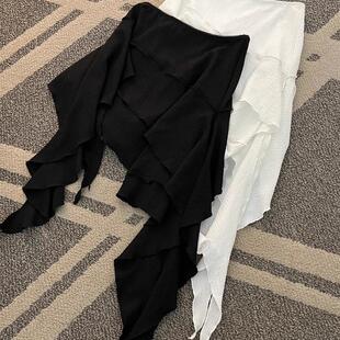 不规则弹力半身裙女初秋韩版 百搭显瘦不对称设计感拼接短裙