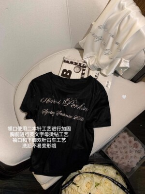 玩趣系列100醋酸烫钻图案小短袖
