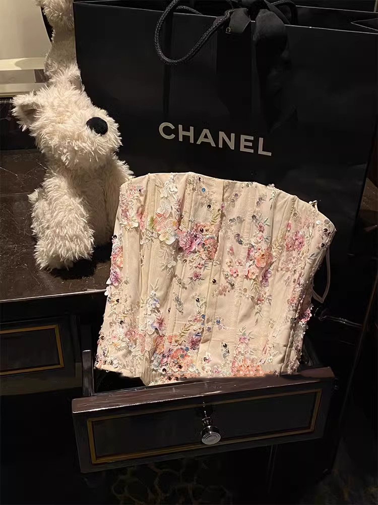 珠片绣鱼骨吊带女收官3.0胸衣组