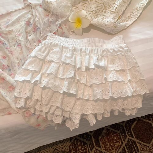 花边蛋糕裙短裙裤花苞松紧腰头