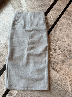 腰部鱼骨收紧 灰色半身裙