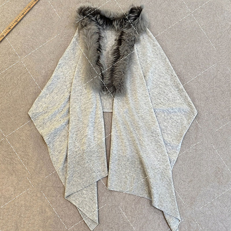 培培私服 中古感狐狸毛领披肩斗篷秋冬高级感羊毛针织外套