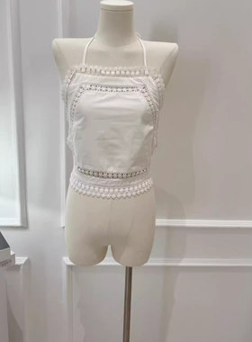 爱丽丝梦境 少女感白色花边挂脖上衣