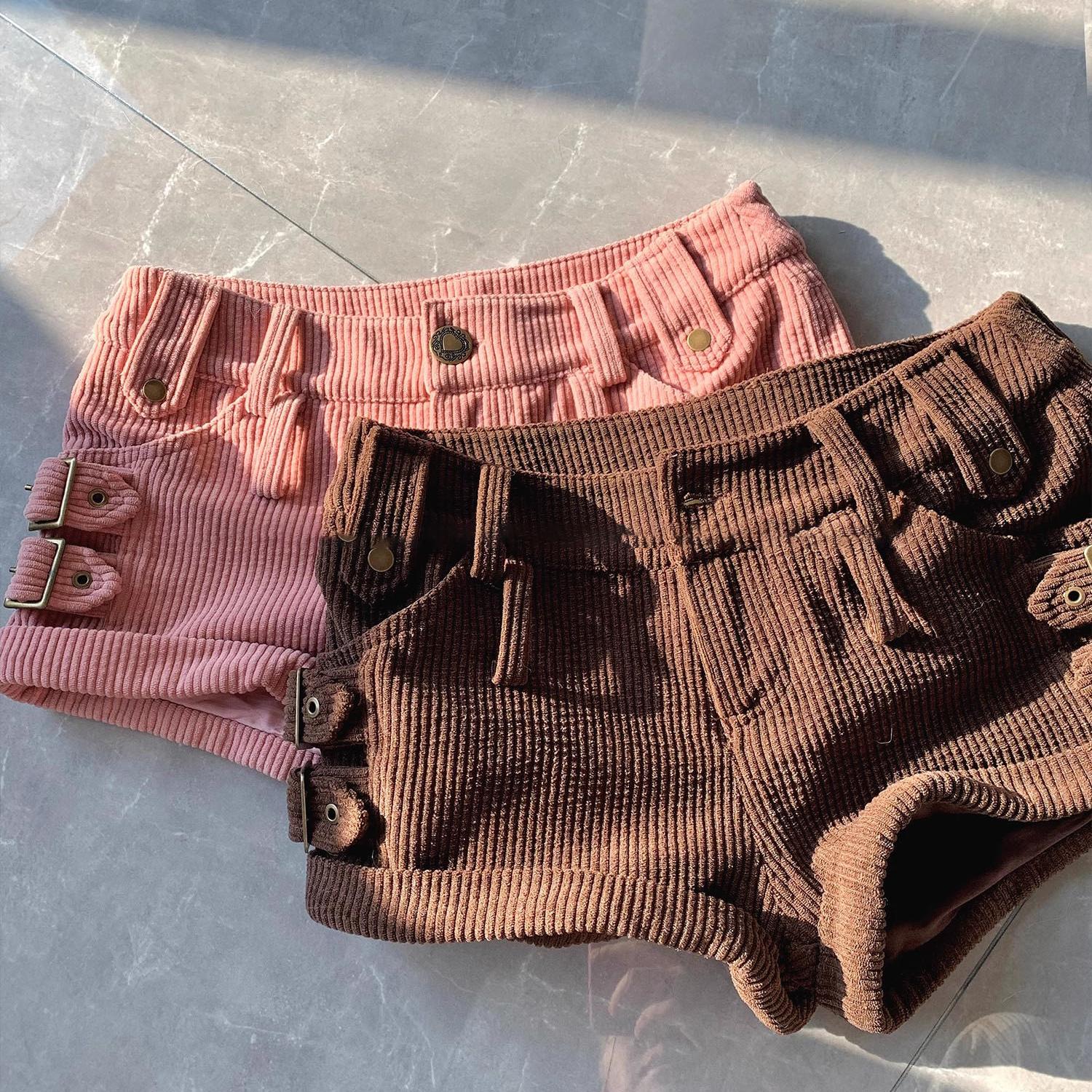 卷边灯芯绒短裤显高复古休闲裤