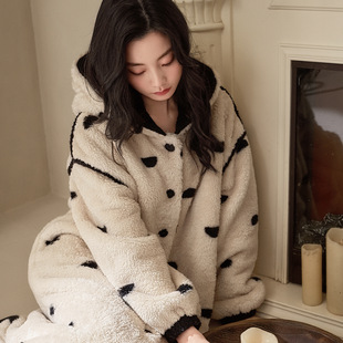 睡袍女冬季珊瑚绒加厚加长款过膝睡衣连帽可外穿晨袍浴袍家居服冬