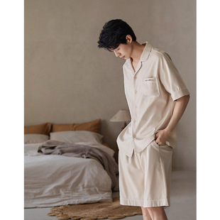 莫代尔棉睡衣男士夏季薄款短袖短裤开衫男家居服高级感可外穿套装