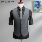 商务职业正装 马甲男士 灰色韩版 修身 秋季 西服马夹伴郎服兄弟装 西装