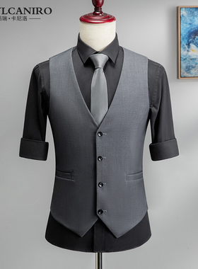 秋季西装马甲男士商务职业正装灰色韩版修身西服马夹伴郎服兄弟装