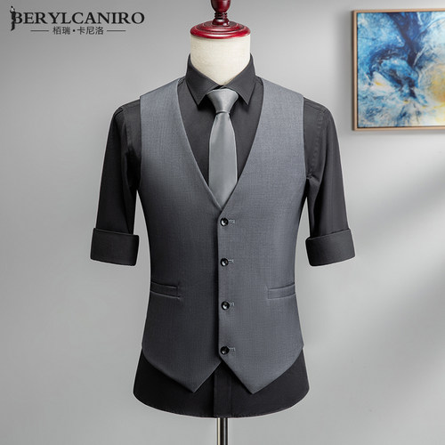 职业正装灰色韩版修身西服马夹