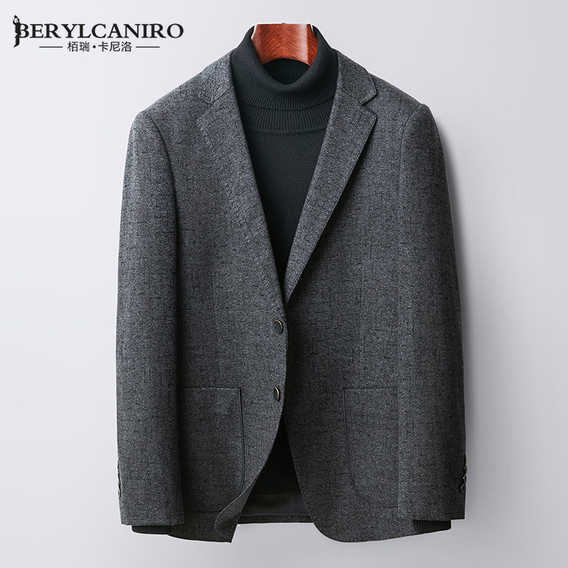 秋冬季商务呢子休闲西装外套男士修身上衣时尚新款灰色单件小西服