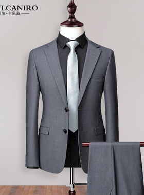 灰色西装男套装韩版修身商务上班职业正装休闲小西服外套男士上衣