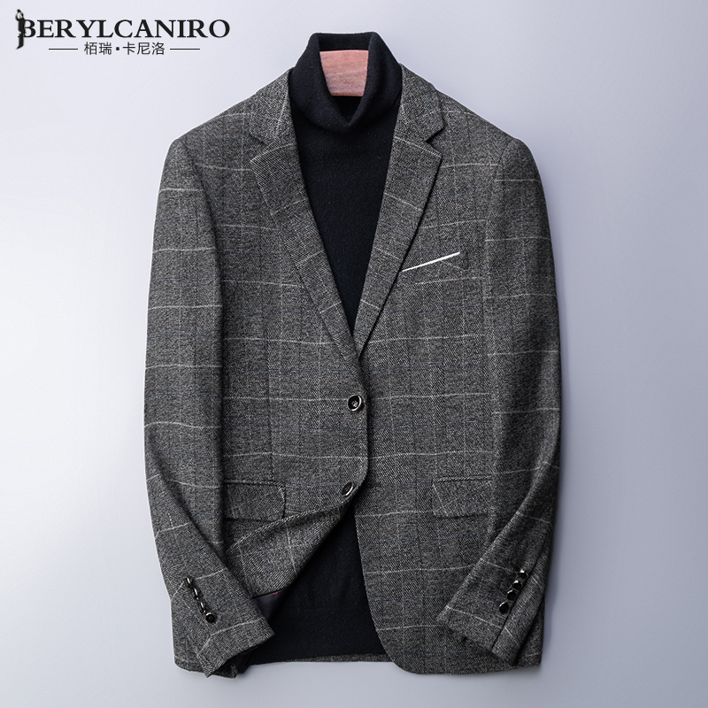 秋季新款单件格子西服上衣韩版潮流帅气复古休闲小西装外套男修身