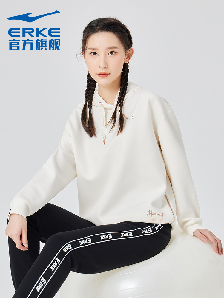 商场同款丨鸿星尔克运动卫衣2024春季女士休闲服连帽卫衣套头上衣