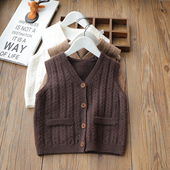 女童纯色针织背心春秋宝宝洋气毛衣马甲开衫 儿童森系坎肩外套韩版