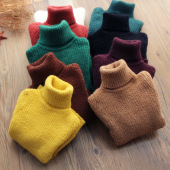 女童毛衣套头韩版 儿童纯色毛衣 男孩中大童秋冬加厚高领打底针织衫